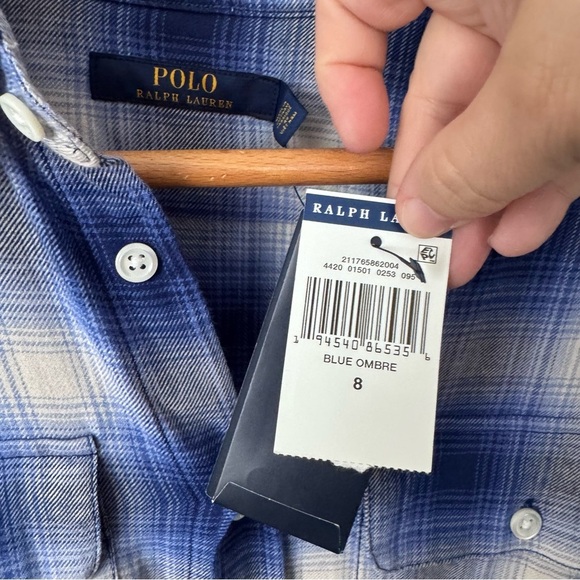 NWT Polo Ralph Lauren blue Plaid Long Sleeve button down dress Size 8 - Picture 6 of 10